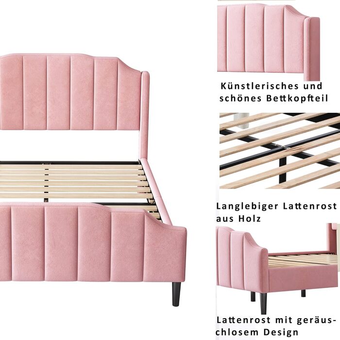 Ліжко з м'якою оббивкою Merax, дитяче ліжко для дівчинки (140 x 200 см, рожеве)