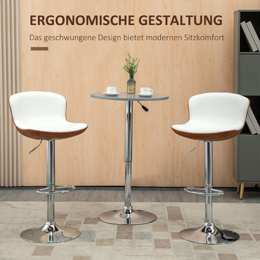 Набір з 2 барних стільців, регульована висота, металевий каркас, поворотне сидіння, кремово-білий