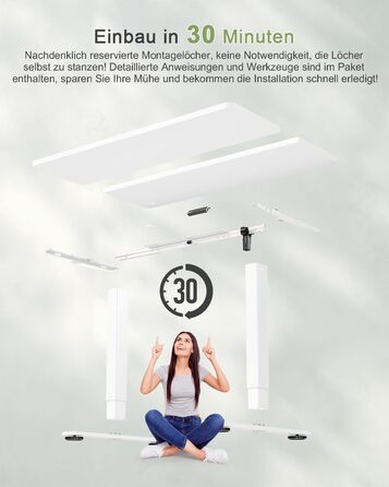 Електричний стіл JUMMICO 100x60 см з USB-зарядкою, білий - регульована висота, для офісу та дому