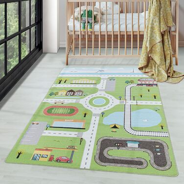 Дитячий килим Carpettex Вуличний килимок - килим з коротким ворсом Дитяча кімната для дівчаток і хлопчиків Нековзний м'який ворс - ігровий килимок, який можна прати Дитячий килимок Ігровий килимок Дитяча кімната (80 х 120 см, зелений)
