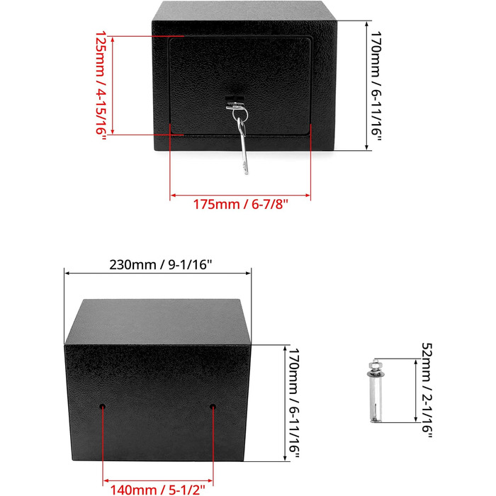 Сейф QWORK 23x17x17см - ключ з трьома бітами, сталь, високий рівень безпеки для цінностей