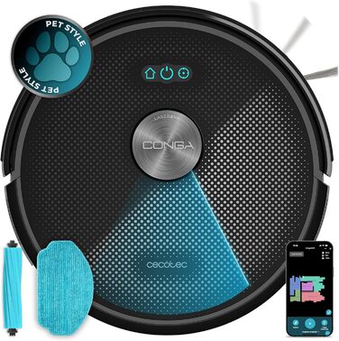Робот-пилосос та миючий робот Cecotec Conga M70 з лазерною навігацією, потужність 20000 Па, акумулятор 4500 мАг, силіконова щітка для тварин, площа прибирання до 180 м²