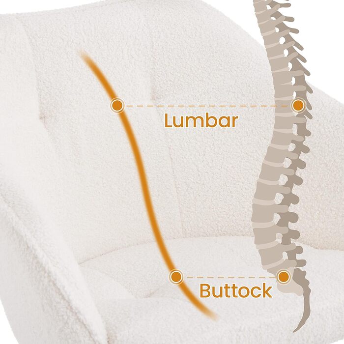 Крісло Yaheetech для дому та офісу: пуф для макіяжу, регульоване по висоті, поворотне, оксамитове, для робочого кабінету, спальні, дихаюче, на коліщатках, до 136 кг, слонова кістка