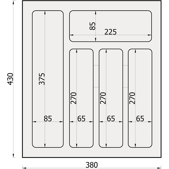 Вставка для столових приладів sossai Divio для висувних ящиків 45 см / ширина 38 см x Глибина 43 см / з можливістю розрізання за розміром / з 5 відділеннями / Колір Білий