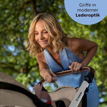 Дитяча коляска Bergsteiger Lugo 3в1 | Комплект з аксесуарами: автокрісло, прогулянковий блок, сонцезахист та вітрозахисний чохол | Isofix база доступна, колір: коричневий | Рама: срібна