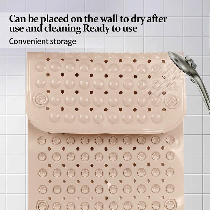 Килимок для душу протиковзкий 50x80 см з присосками та отворами для стоку води, бежевий