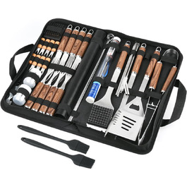 Набір гриля з нержавіючої сталі на 38 предметів, кейс для гриля, подарунок для чоловіків, повний набір інструментів для барбекю, високоякісний набір для гриля для відпочинку на відкритому повітрі