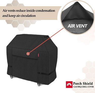 Чохол для газового гриля Porch Shield 147x61x117 см, водонепроникний, світлостійкий, 600D, для Weber, Brinkmann, Char-Broil, чорний