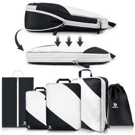 Набір компресійних органайзерів для одягу AiQInu, 5 шт, дорожні сумки-пакувальники з мішком для взуття та білизни, ультралегкі розширювані органайзери для валізи та ручної поклажі (Чорний)