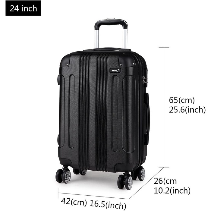 Набір валіз KONO Zwillingsrollen 3шт. M-L-XL, чорний, ABS, з жорстким корпусом