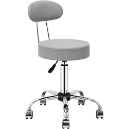 Стілець на коліщатках зі спинкою робочий стілець з регульованою висотою 50-64 см обертовий стілець барний стілець стілець на коліщатках з сидінням, обтягнутим штучною шкірою обертається на 360 обертовий стілець для манікюрного салону Фотостудія клініка (сірий, кругла спинка стільця)