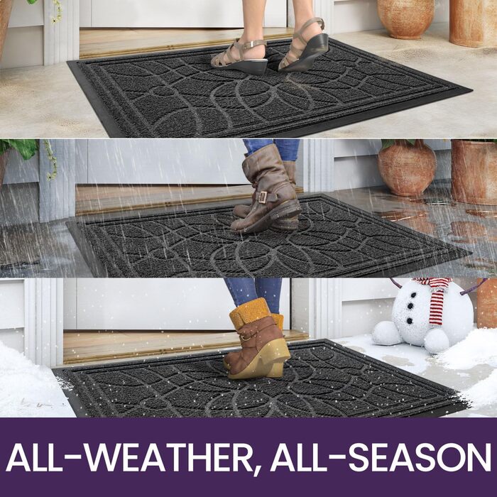Килимок для дому та вулиці DEXI, 60 x 90 см, антиковзаючі, миється, вологостійкий, сірий