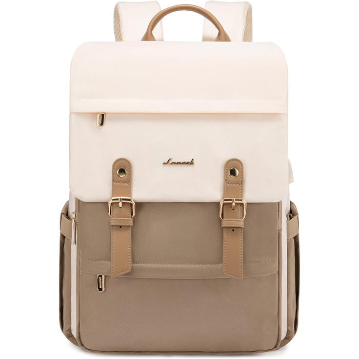 Жіночий рюкзак LOVEVOOK 15.6 дюймів: водонепроникний, для ноутбука, універсальний, для роботи, навчання, подорожей, бежевий/коричневий
