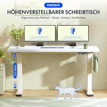 Регульований за висотою стіл FLEXISPOT 160x80 см з гачками, з суцільною стільницею 25 мм, ергономічний стіл з LED-дисплеєм висоти та функцією пам'яті (береза, білий). Структура береза+білий (160 x 80 см, білий+м'який білий)