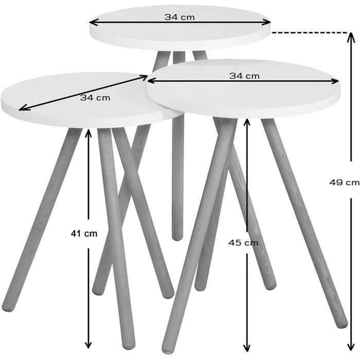 Гніздовий стіл Hjørring в комплекті з 3 шт. Журнальний стіл круглий Стіл для вітальні Журнальний столик Журнальний столик 49 x Ø34 см Диванний стіл під дерево