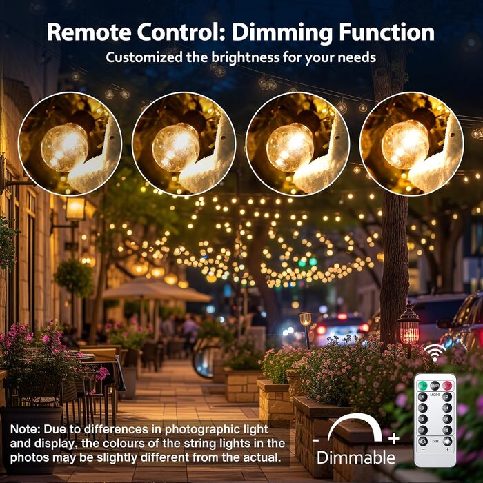 Ланцюжок прикрас для зовнішнього використання на батарейках G30, 9м, 20 LED, тепле біле світло, з пульт дистанційного керування, таймер, диммування, IP64, для саду, ялинки, балкона, бістро.