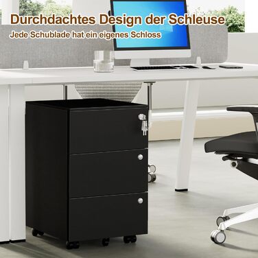 Роликовий контейнер HOMSTEEL з 3 замками, 3 висувні ящики, для офісу та дому, білий (44 x 37 x 60 см)