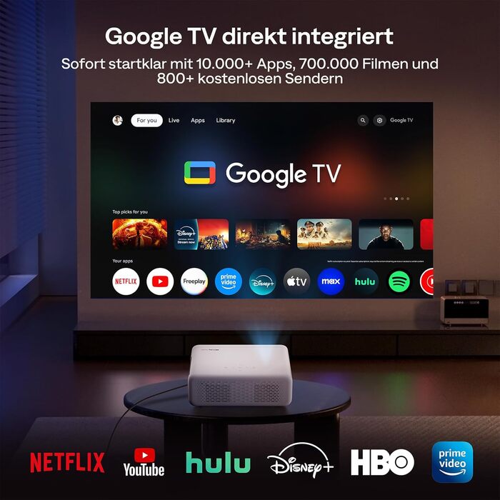 Aurzen Eazze D1 Smart Beamer: 4K проєктор для дому з Wi-Fi, Bluetooth, Netflix, Dolby Audio, автофокусом та корекцією трапеції. Підтримує Full HD 1080P. Білий (GTV)