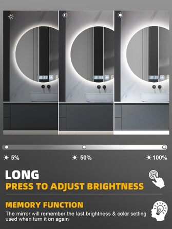 Дзеркало для ванної кімнати 600мм з підсвічуванням, регульоване, з антизапарюванням, таймером, IP44, кругле