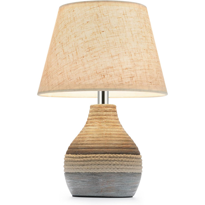 INTELIVE Бездротова керамічна настільна лампа з таймером, димером, лляним абажуром та пультом дистанційного керування. Акумуляторна, сучасний дизайн Mid Century.