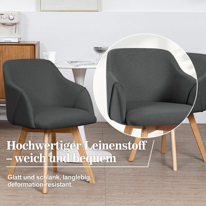 Обідні крісла Bekrvio (2 шт.) - обертаються, з підлокітниками, жовті, сірі, дерев'яні