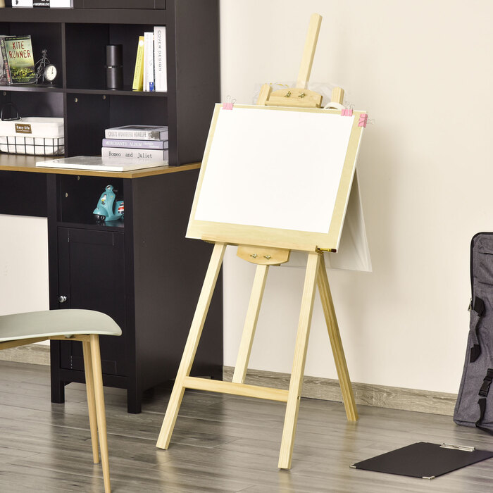 Мольберт HOMCOM Easel Studio з деревини сосни 90° регульований натуральний 51,5x71,5x134,5см для художників та художників