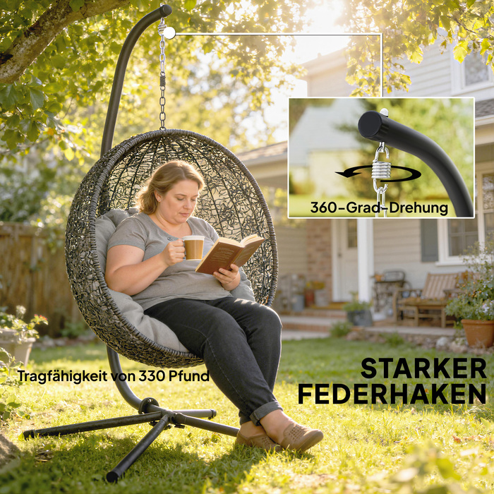 Підставка для гамака у формі C, регульована по висоті, металева, з ланцюгом для підвішування, до 150 кг, чорна