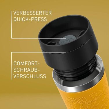 Термокружка Emsa N20210 Travel Mug Classic Isolierbecher, 0.36 л, нержавіюча сталь, 4 години гаряча, 8 годин холодна, герметична, для миття в посудомийній машині, 360° відкривання (Senfgelb)