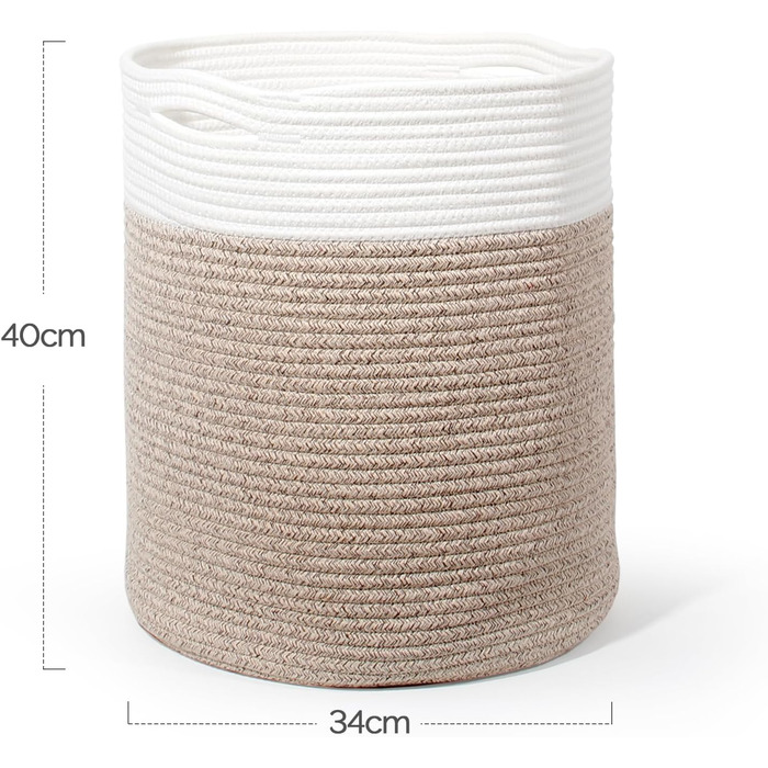 Кошик для білизни 32л з бавовни з ручками (34x40см), плетений кошик для зберігання, коричневий