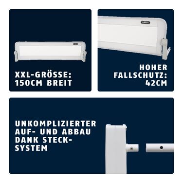 Бортик для ліжка ABUS Eric для немовлят та дітей - захист від випадання для батьківських, дитячих та сімейних ліжок - складаний для подорожей - білий, 150 см