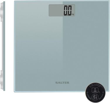 Цифрові ваги для ванної кімнати Salter 9028 SV3R09 - Електронні ваги для тіла з технологією Step-On, ультратонка скляна платформа, максимальна вантажопідйомність 180 кг, РК-дисплей, крок 0,1 кг/0,2 фунта, батареї в комплекті