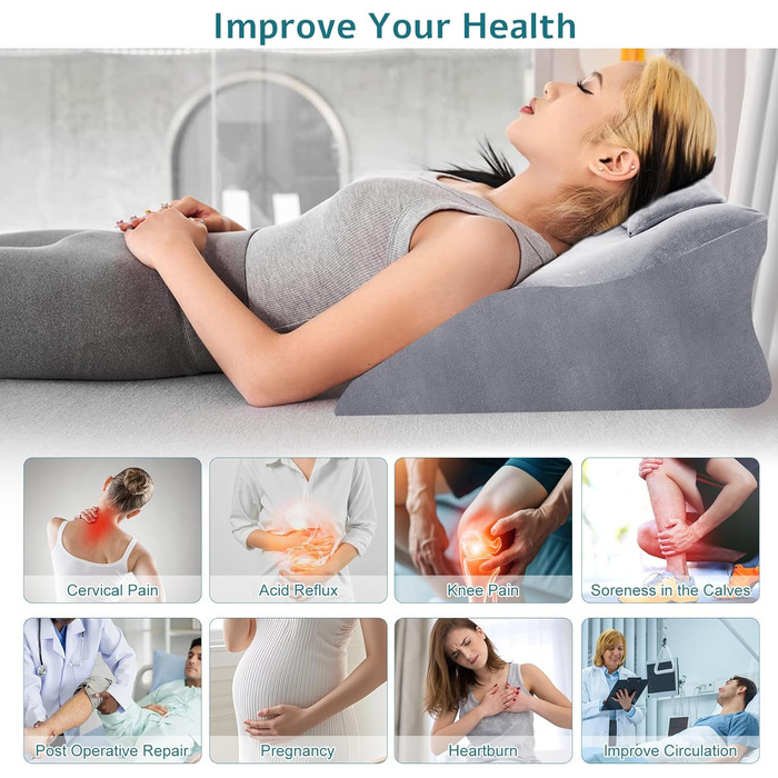 Ортопедична подушка Zepphi для ніг та спини з Memory Foam - для комфортного сну та відпочинку вдома (сіра)