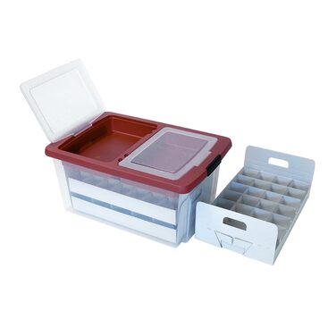 Коробка для зберігання новорічних кулічок на 71 шт. | Відсік у кришці | Велика та стійка блискуча коробка для прикрас | Кришка з замком | Новорічні кулі, прикраси на ялинку | Декор