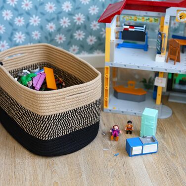 Набір кошиків для зберігання HMF, 3 шт., з прихованими ручками, бавовна, 37,5 x 25 x 22,5 см, чорний-медовий