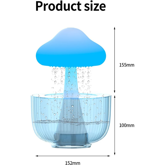Зволожувач повітря, зволожувач повітря, лампа з дощовими грибами з ароматом і 7 кольорами Світлодіодна лампа дощу, лампа з грибами дощу з краплею води та звуками дощу, зволожувач повітря з краплею води для кімнат, дому, дитячої кімнати (у формі хмари)