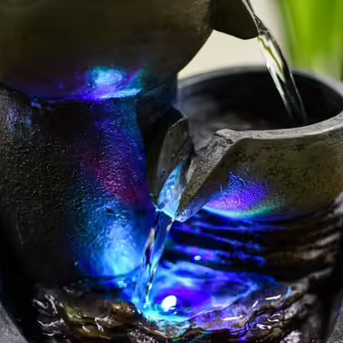 Декоративний настільний фонтан Zen'Light Malla з водоспадом, глечиком, імітацією натурального каменю та LED-підсвічуванням, 28 см – елегантна Zen-декорація для інтер'єру, для релаксації