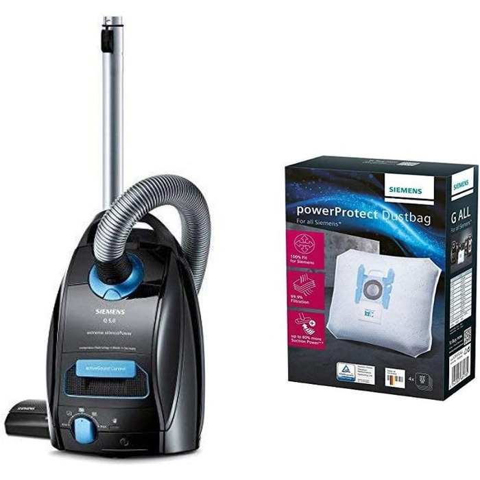 Пылесос Siemens Q5.0 extreme Silence Power: 850 Вт, 4 л, фильтр PowerProtect, черный