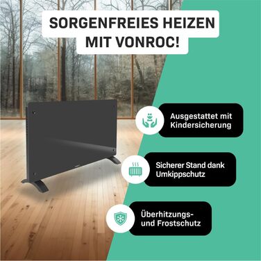 Електричний конвекторний обігрівач VONROC - 2500 Вт, білий/сірий, для кімнат до 24 м², ручне/APP керування