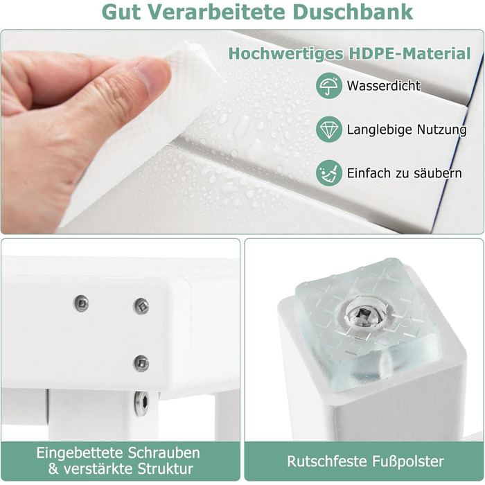 Двоступінчата душова лавка GOPLUS з підставкою для речей, біло-коричнева, 61 x 31 x 49 см