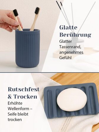 Набір для ванної кімнати блакитний, 4 шт. з кераміки: дозатор для мила 350 мл, стаканчик для зубної щітки, мильниця, контейнер для ватних паличок. Декоративний набір для раковини