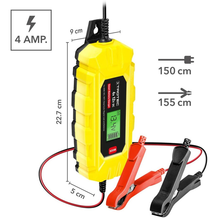 Універсальний зарядний пристрій TROTEC 12V для автомобілів, мотоциклів, будинків на колесах, тракторів, IP65 (PBCS 4A)