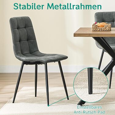 LEWE Комплект з 4-х обідніх стільців Esszimmerstühle - сучасні стільці для кухні та їдальні, з металевими ніжками та м'яким сидінням з технічної тканини, темно-сірий