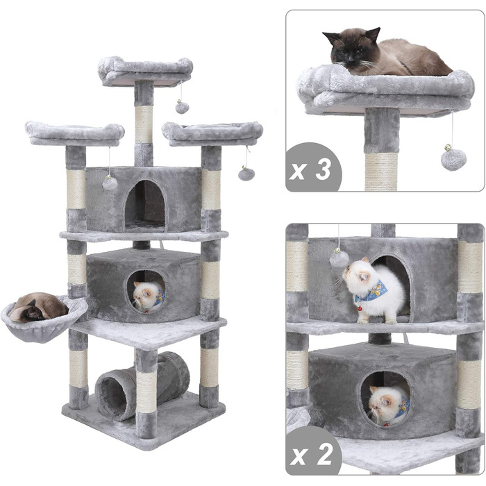 См, Стайня Cat Tree з 3 платформами, EMPJ030G (світло-сірий), 164