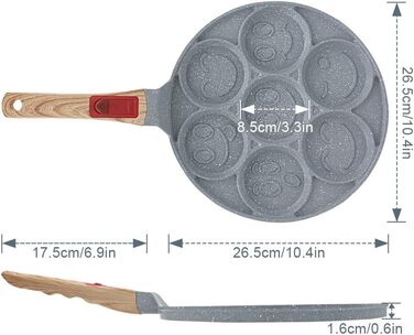 Сковорода для панкейків Induktion з антипригарним покриттям, 7 отворів, знімний ручка, для приготування яєць та дитячого сніданку - синій