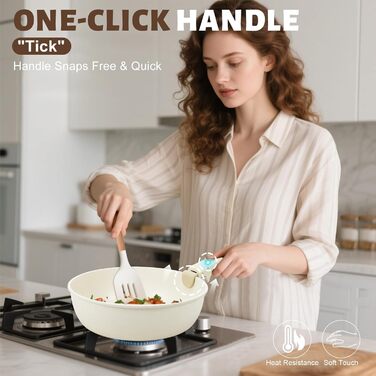 Набір посуду Numola 10 предметів: каструлі та сковорідки з антипригарним покриттям, знімні ручки, керамічний набір посуду, для індукційних плит, для дому та подорожей, безпечний для миття в посудомийній машині