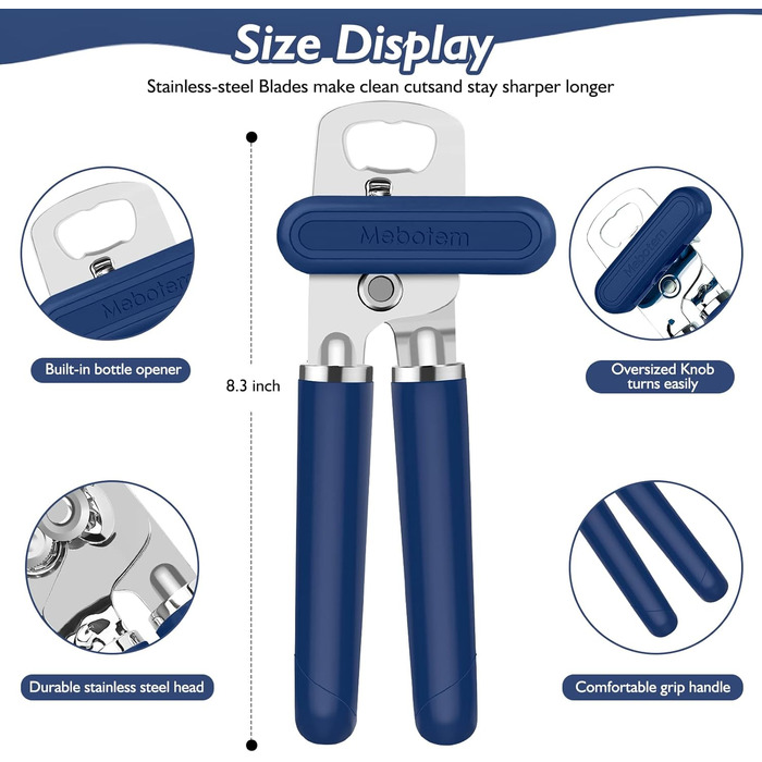 Відкривачка для консервів ручна, сталева, з великим зручним колесом та відкривачем для пляшок, багатобарвна