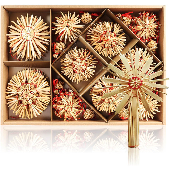 Набір з 69 солом'яних зірок COM-FOUR для ялинки, підвіски з соломи, верхівка, новорічний декор 3-17 см