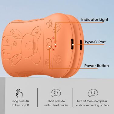 Електричні грілки для рук 2 шт. 6000 mAh, перезаряджувані, для кемпінгу, на вулицю, подарунок для чоловіків, жінок, дітей (Помаранчевий)