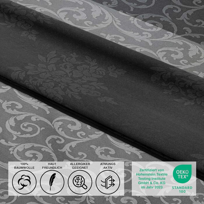 Комплект постільної білизни 200x200 з бавовни – Комплекти постільної білизни на всі сезони, м'яка та дихаюча, простирадло та наволочки 80x80 см на блискавці, Petrol (Natura Grau, 155x220 см (2-кількість))