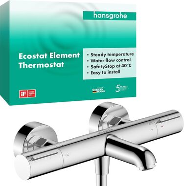 Термостат для ванни Hansgrohe Ecostat Element, накладний монтаж, з запобіжником SafetyStop (40°C), для 2 споживачів, хром, артикул 13347000